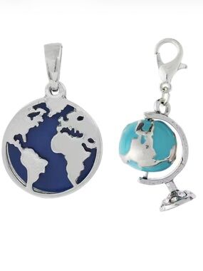 Set: Bead Landing Blue/SilverTone Earth Pendant+Turquoise/SilverTone Globe Charm
